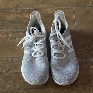 Adidas White/Gray Mesh Sneakers. In really good condition! Size 9.